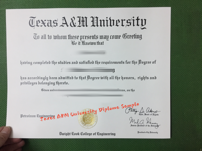 Texas A&M University Diploma Sample