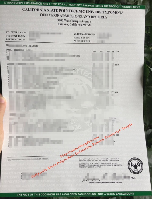California State Polytechnic University, Pomona Transcript Sample
