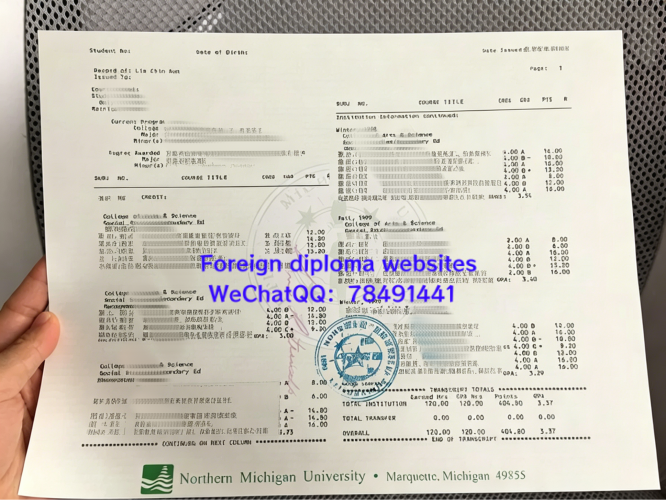 Northern Michigan University official academic transcript sample USA