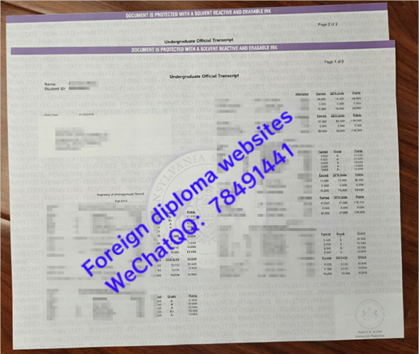 Pennsylvania State University official academic transcript sample USA