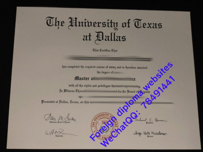 The University of Texas at Dallas official graduation diploma sample United States